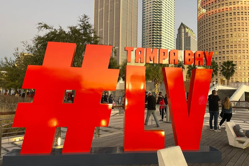 Large Super Bowl LV sign in Tampa, Florida