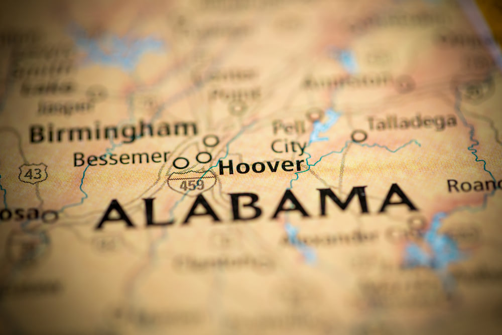 a map showing the US state of Alabama