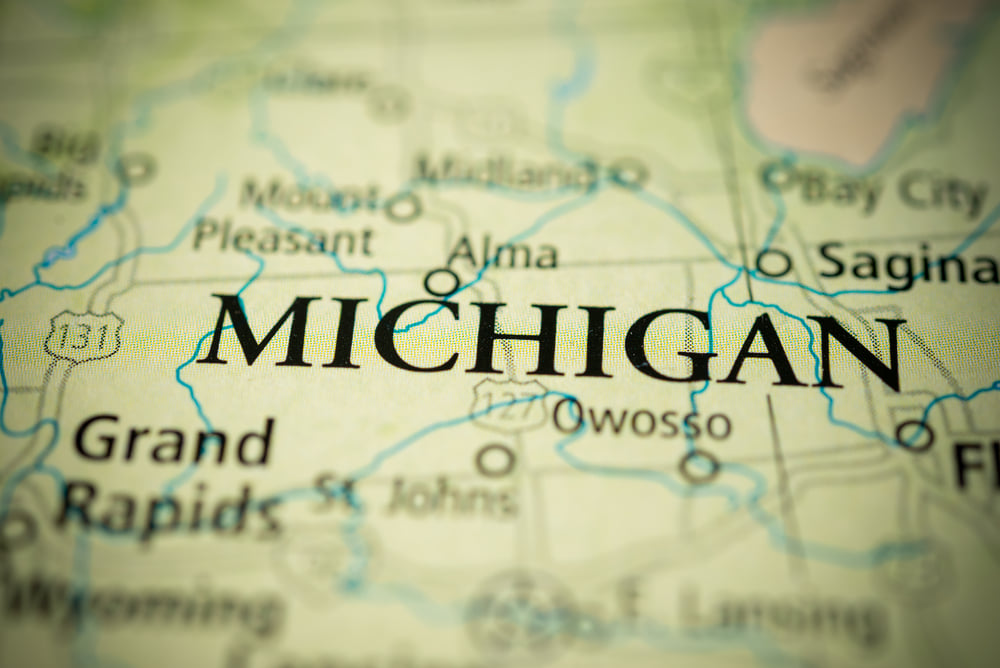 Map zoomed in on US state of Michigan