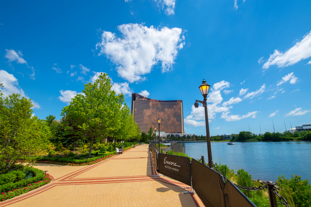 path leading up to the Encore Boston Harbor casino resort in Massachusetts