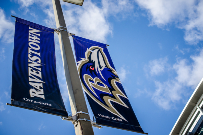 Baltimore Ravens banners in downtown Baltimore