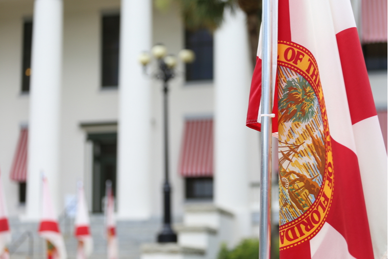 Florida stage flag outside of the Capitol