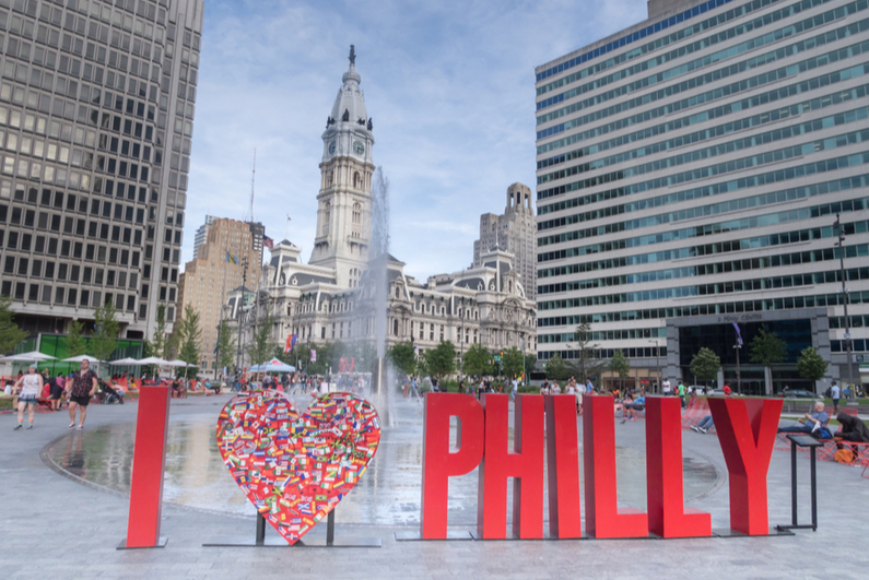 "I LOVE PHILLY" sign in downtown Philadelphia