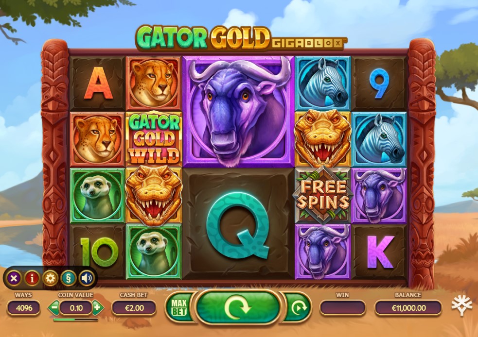 Gator Gold Gigablox slot reels by Yggdrasil Gaming