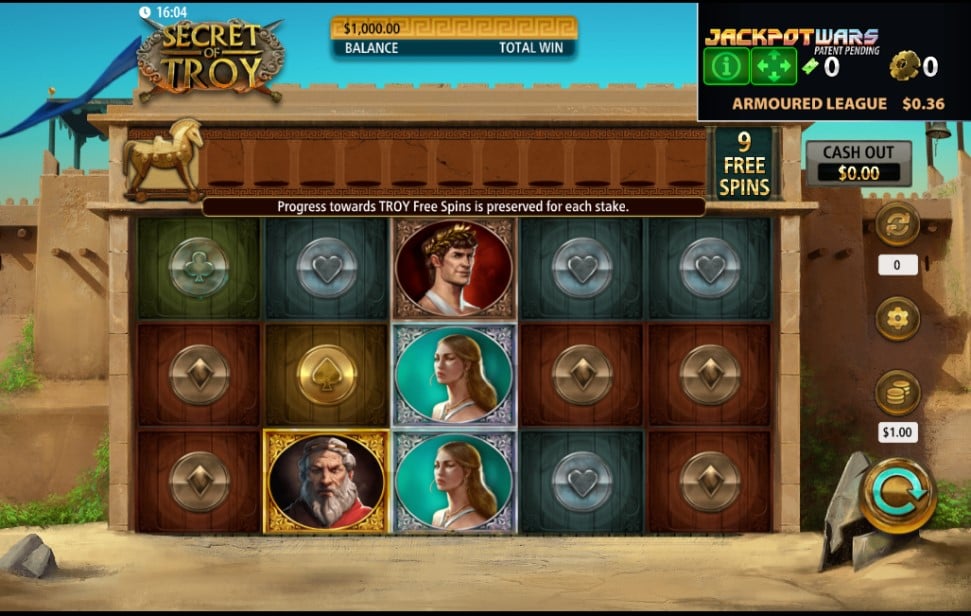 Secret of Troy Jackpot Wars slot reels by SG Digital