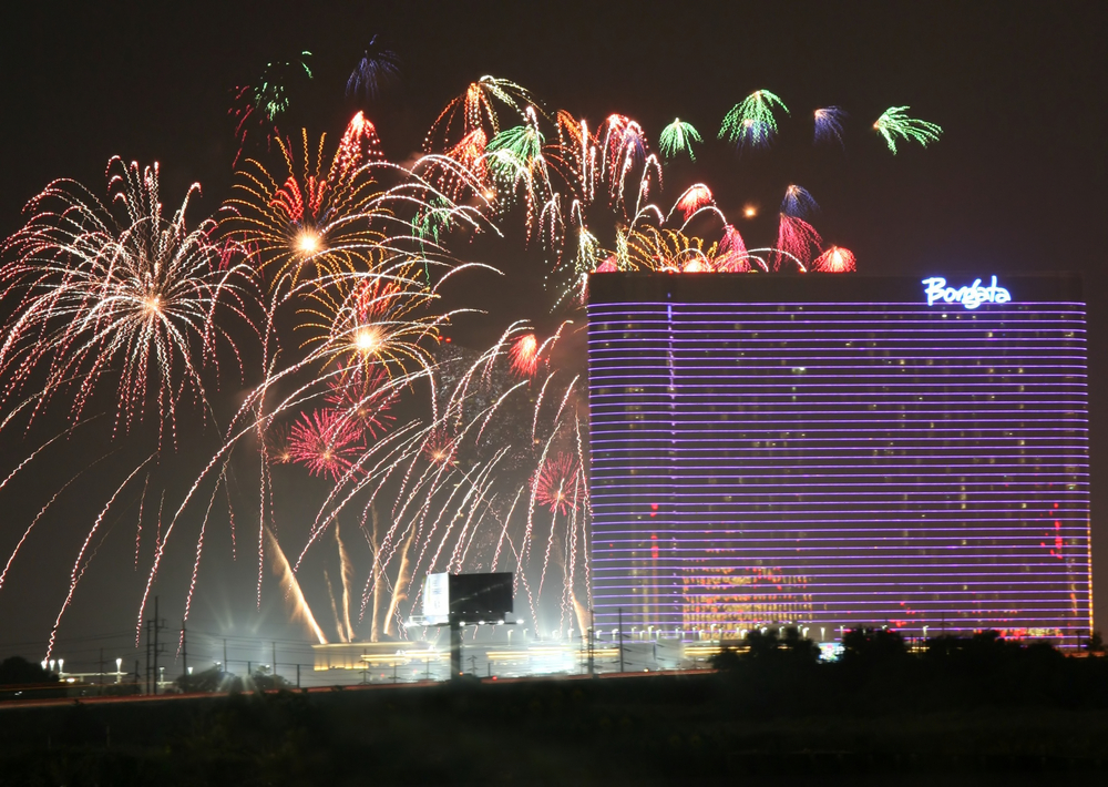 fireworks in the night sky above the Borgata casino in Atlantic City, New Jersey