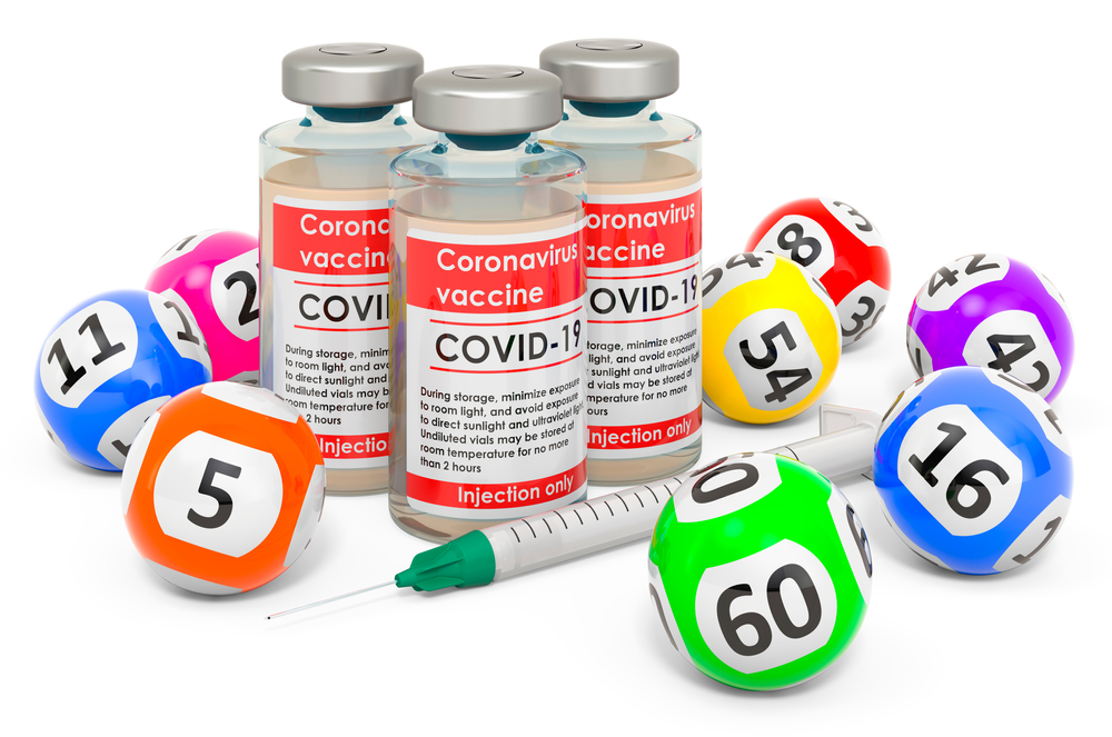 Coronavirus vaccine phials and lottery balls