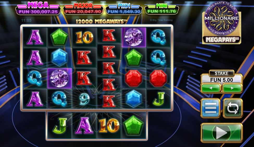 Who Wants to Be a Millionaire Megapays slot reels by Big Time Gaming