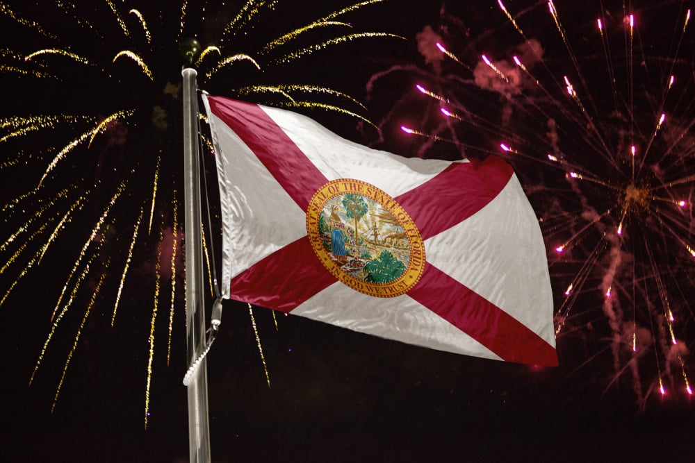 Florida flag with fireworks