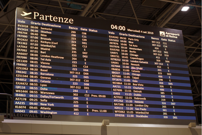 Flight departure schedules at Rome's Fiumicino Airport