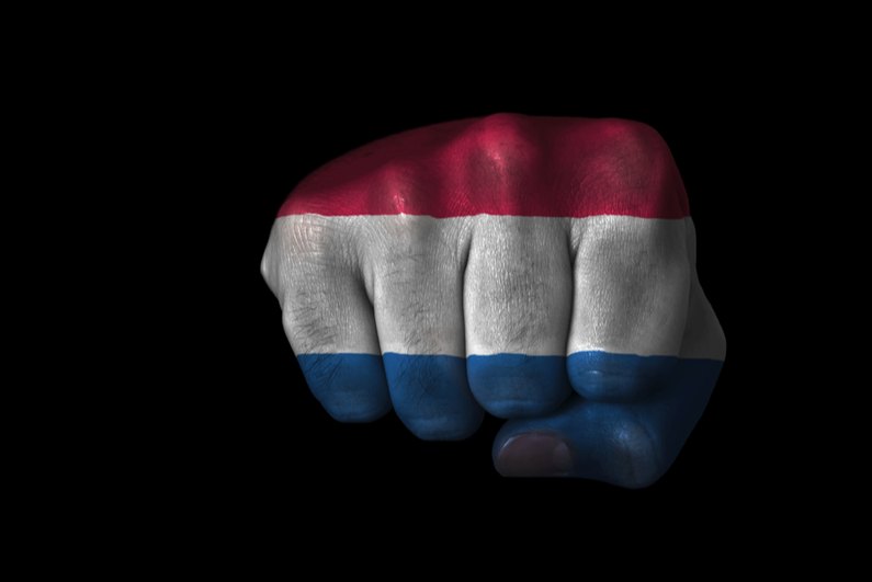 Netherlands flag painted on a fist