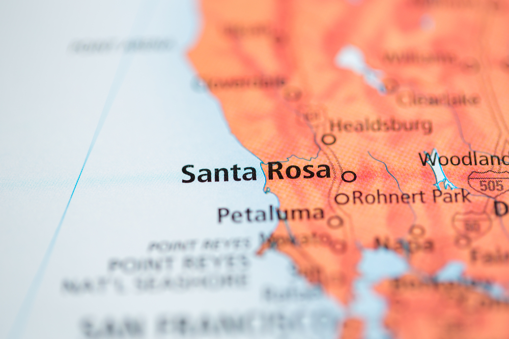 Santa Rosa in focus on California map