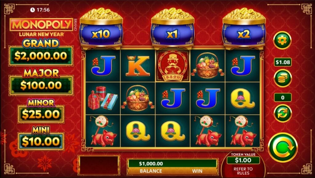 MONOPOLY Lunar New Year slot reels by SG Digital