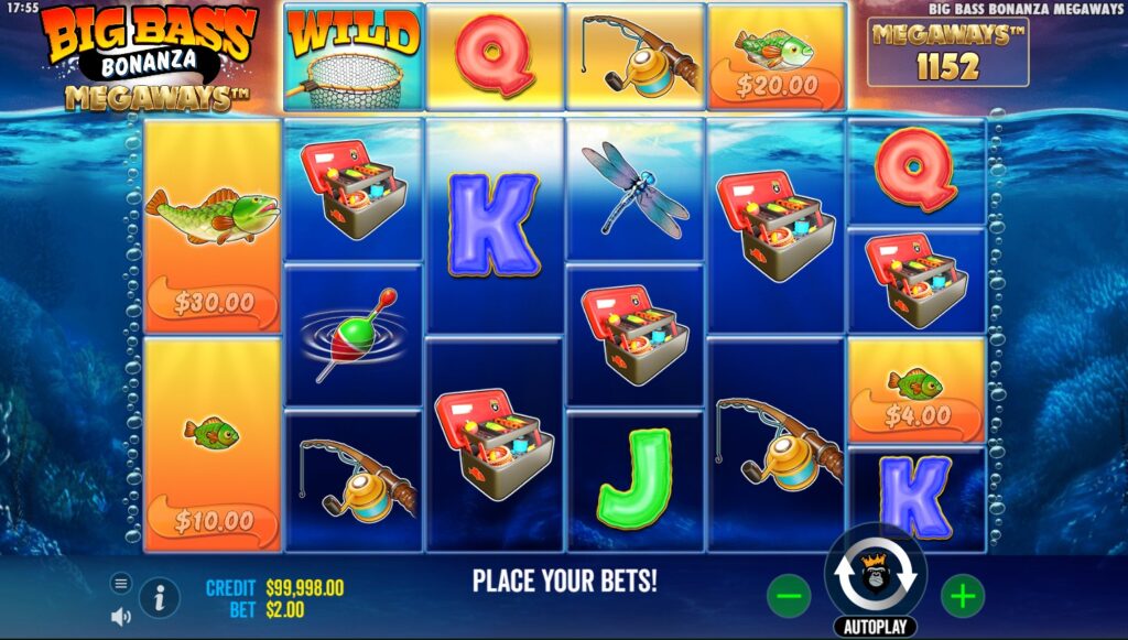 Big Bass Bonanza Megaways slot reels by Pragmatic Play