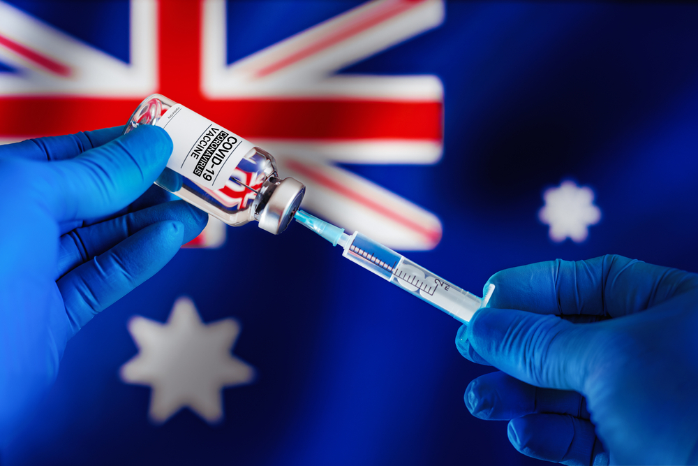 Australian flag with COVID-19 vaccine