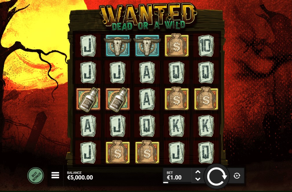 Wanted Dead or a Wild slot reels by Hacksaw Gaming