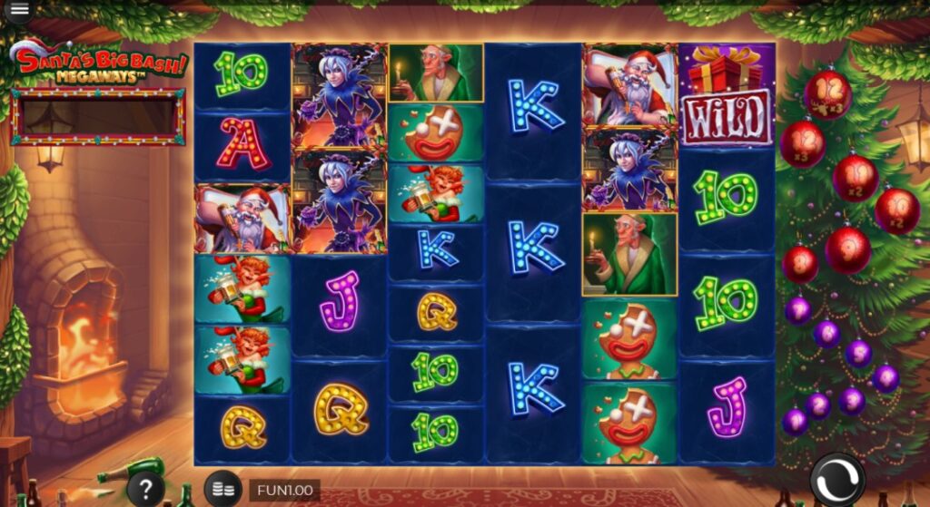 Santa's Big Bash Megaways slot reels by Iron Dog Studio