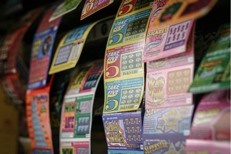 NY lottery tickets in a shop