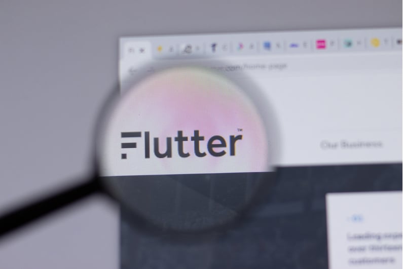 Flutter Entertainment logo in magnifying glass