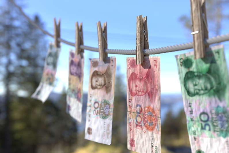 Chinese yuan on washing line