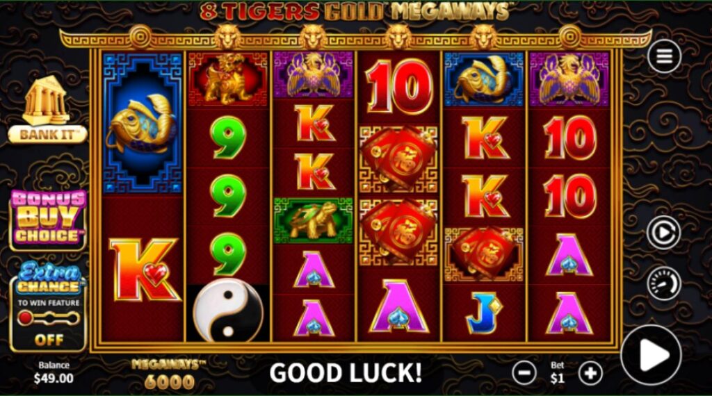 8 Tigers Gold Megaways slot reels by Skywind