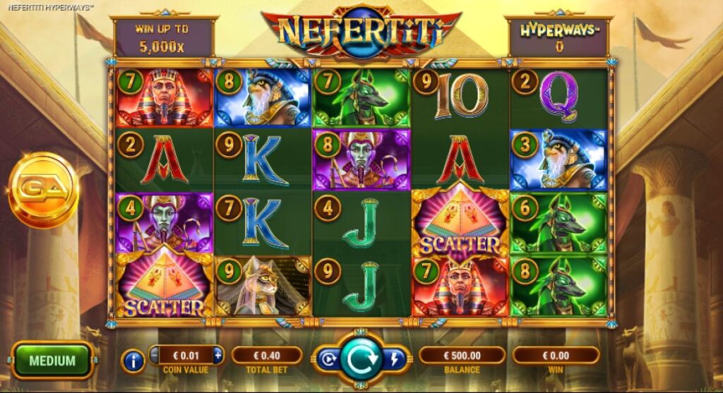 Nefertiti Hyperways slot reels by GameArt