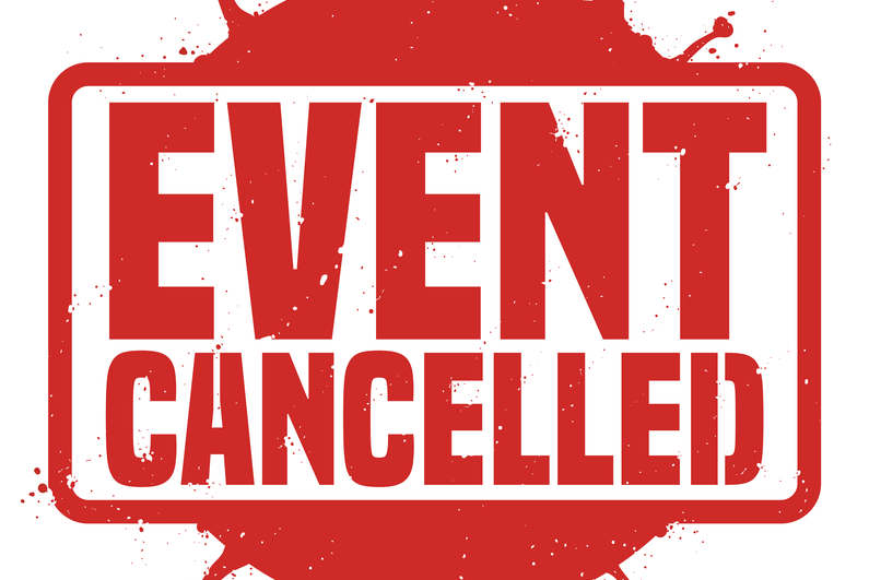 "Event cancelled" on top of coronavirus image