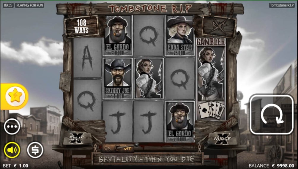 Tombstone R.I.P slot reels by Nolimit City