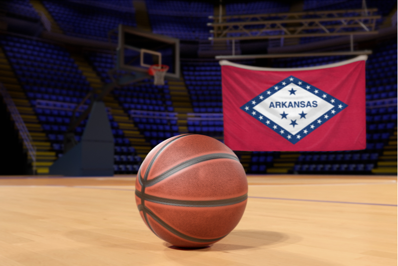 Basketball with Arkansas flag