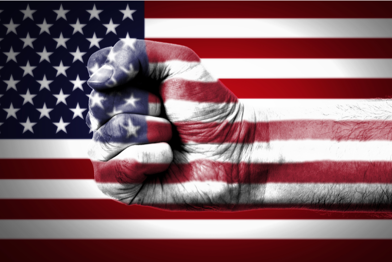 US flag with fist