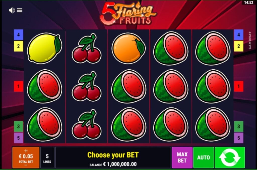 5 Flaring Fruits slot reels by Bally Wulff