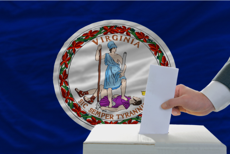 Ballot box with Virginia flag background