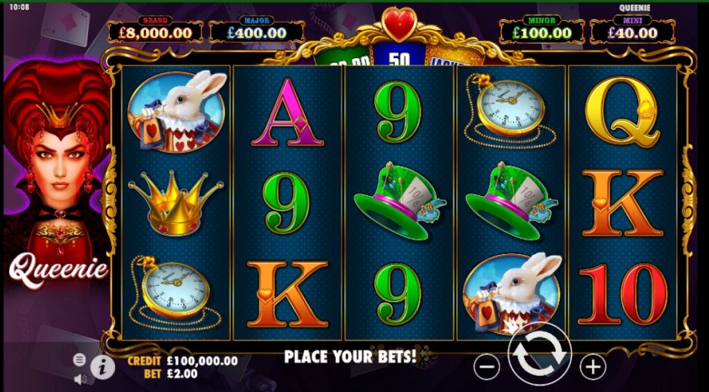 Queenie slot reels by Pragmatic Play