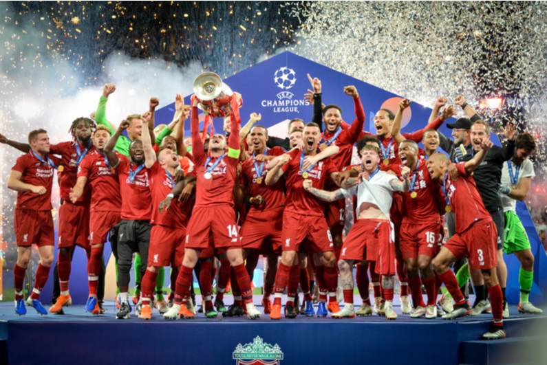 Liverpool celebrating their Champions League victory