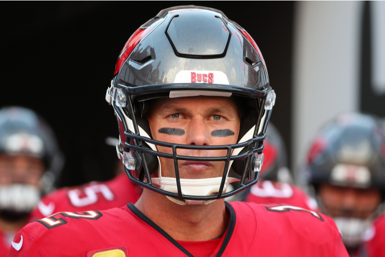 Tom Brady in a Bucs helmet