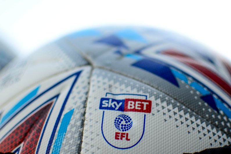 EFL soccer ball with Sky Bet logo on it