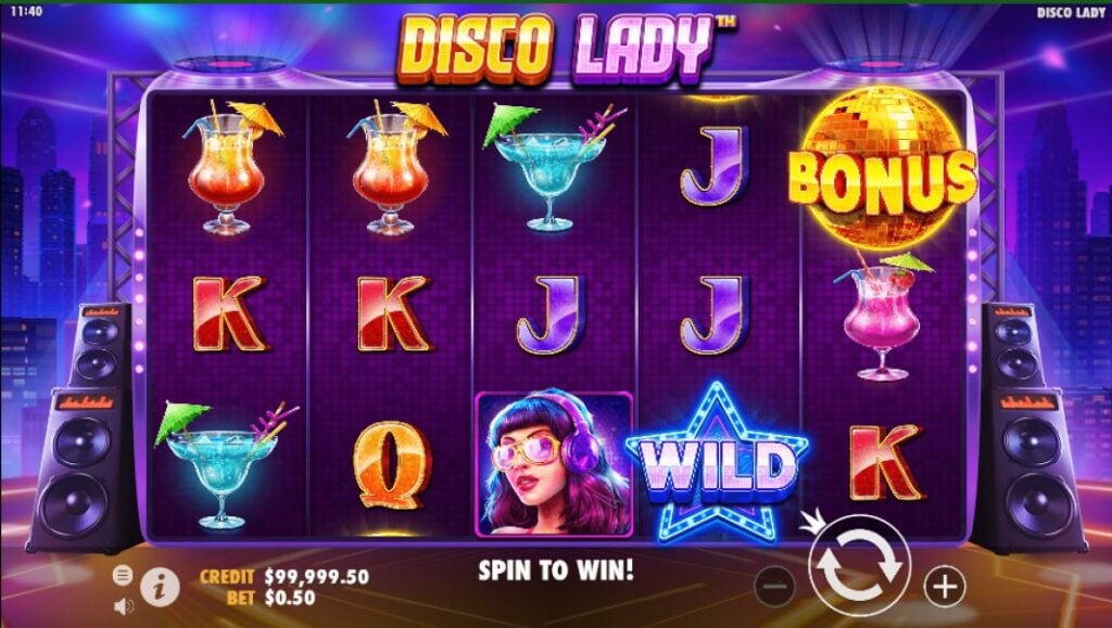 Disco Lady slot reels by Pragmatic Play