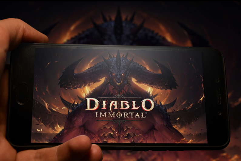 Diablo Immortal title screen on a phone