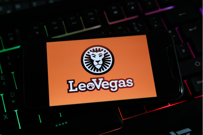 LeoVegas logo on a smartphone
