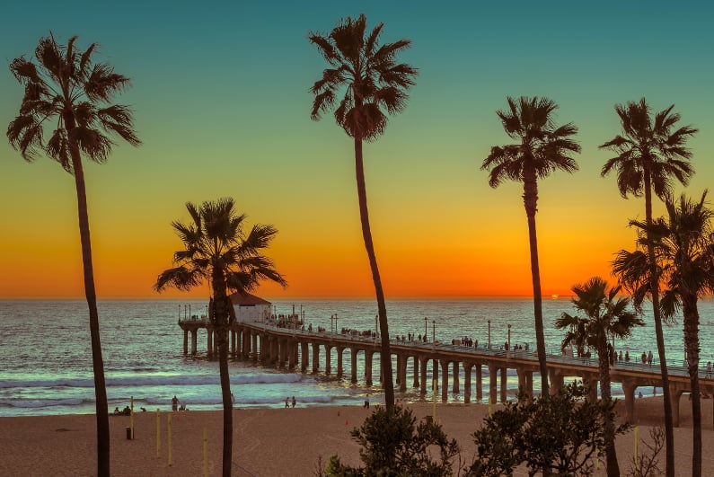 Manhattan Beach in Southern California at sunset