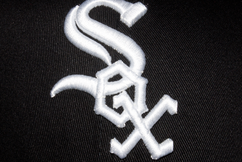 Closeup of the White Sox logo on a baseball cap