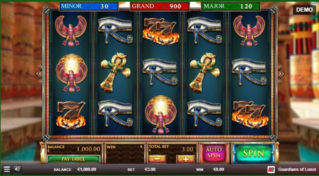 Guardians of Luxor slot reels by Red Rake Gaming