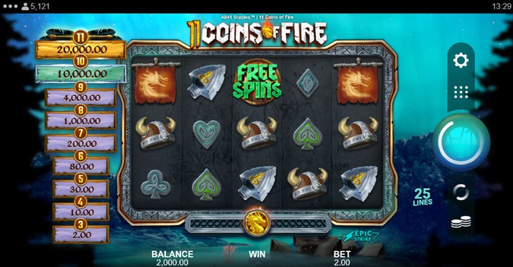 11 Coins of Fire slot reels by Microgaming