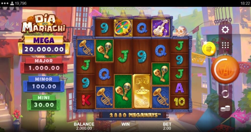 Dia del Mariachi Megaways slot reels by Microgaming