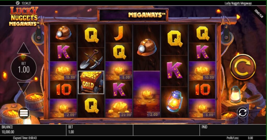 Lucky Nuggets Megaways slot reels by Blueprint Gaming