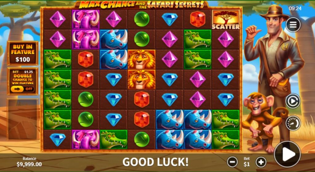 Max Chance and the Safari Secrets slot reels by Skywind