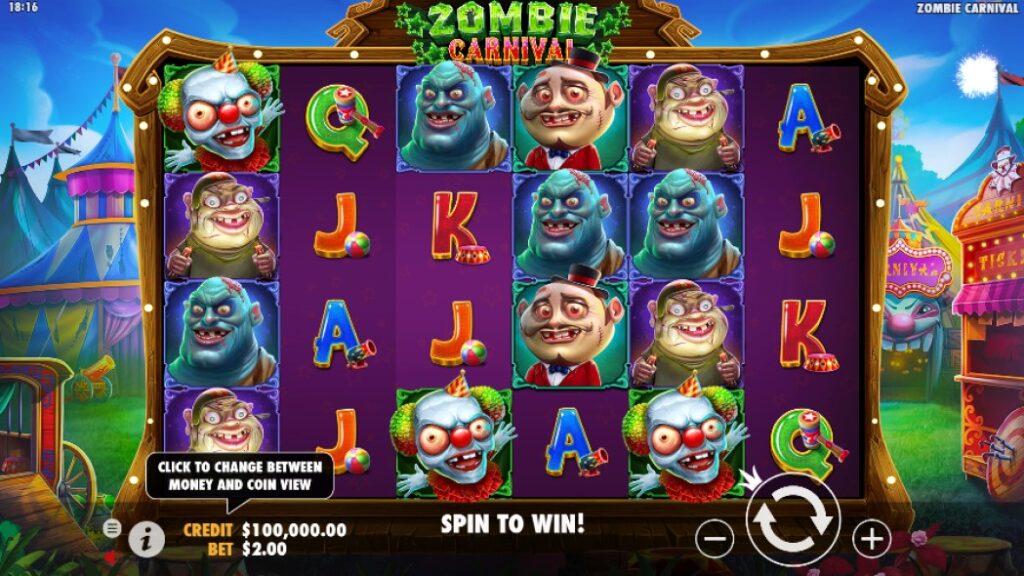Zombie Carnival slot reels by Pragmatic Play