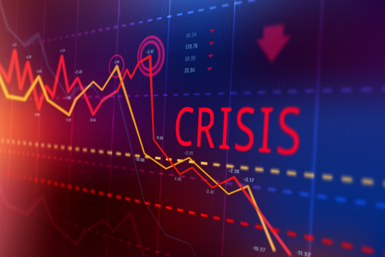 Falling stock chart with the word CRISIS