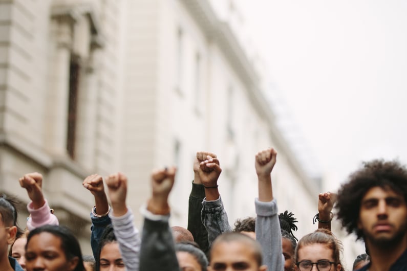 Young workers on strike