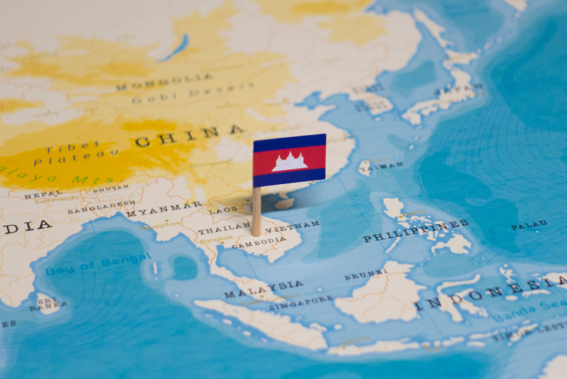 Cambodian flag on map